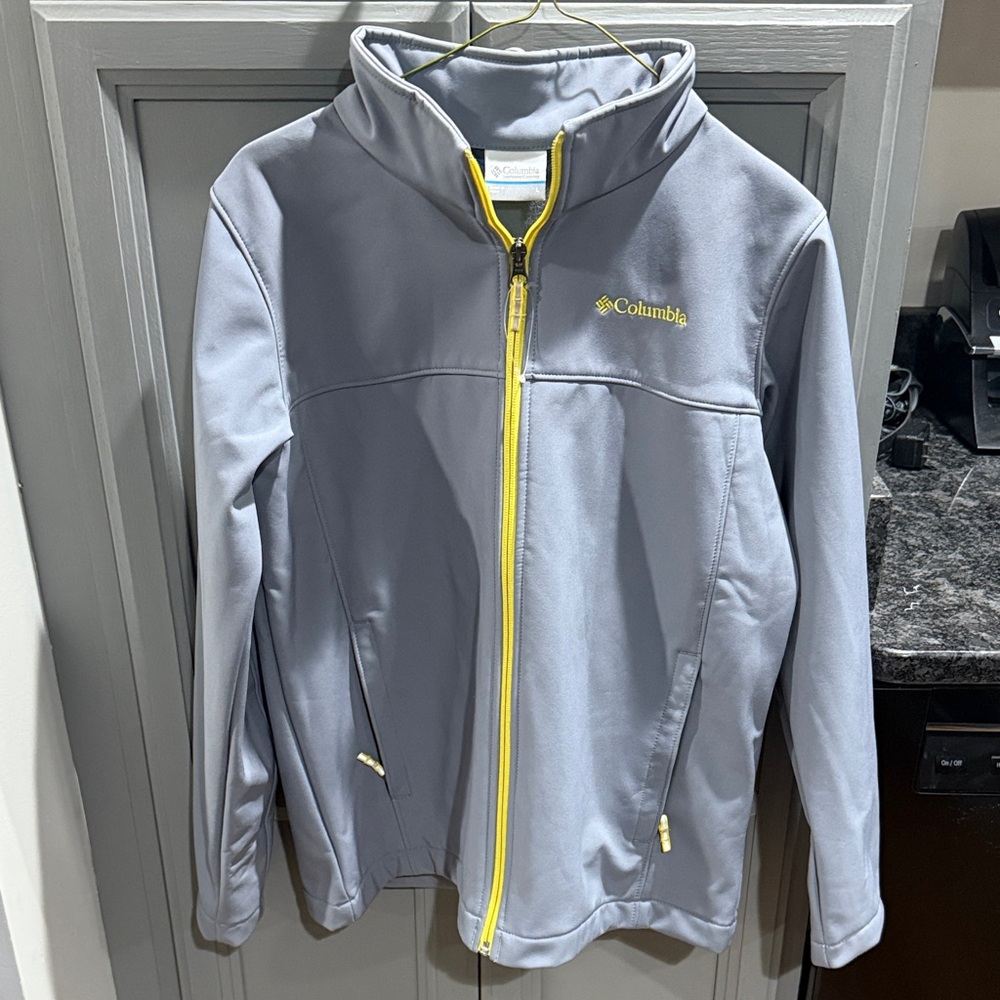 Columbia Light Gray Ascender Softshell Jacket with Yellow Trim